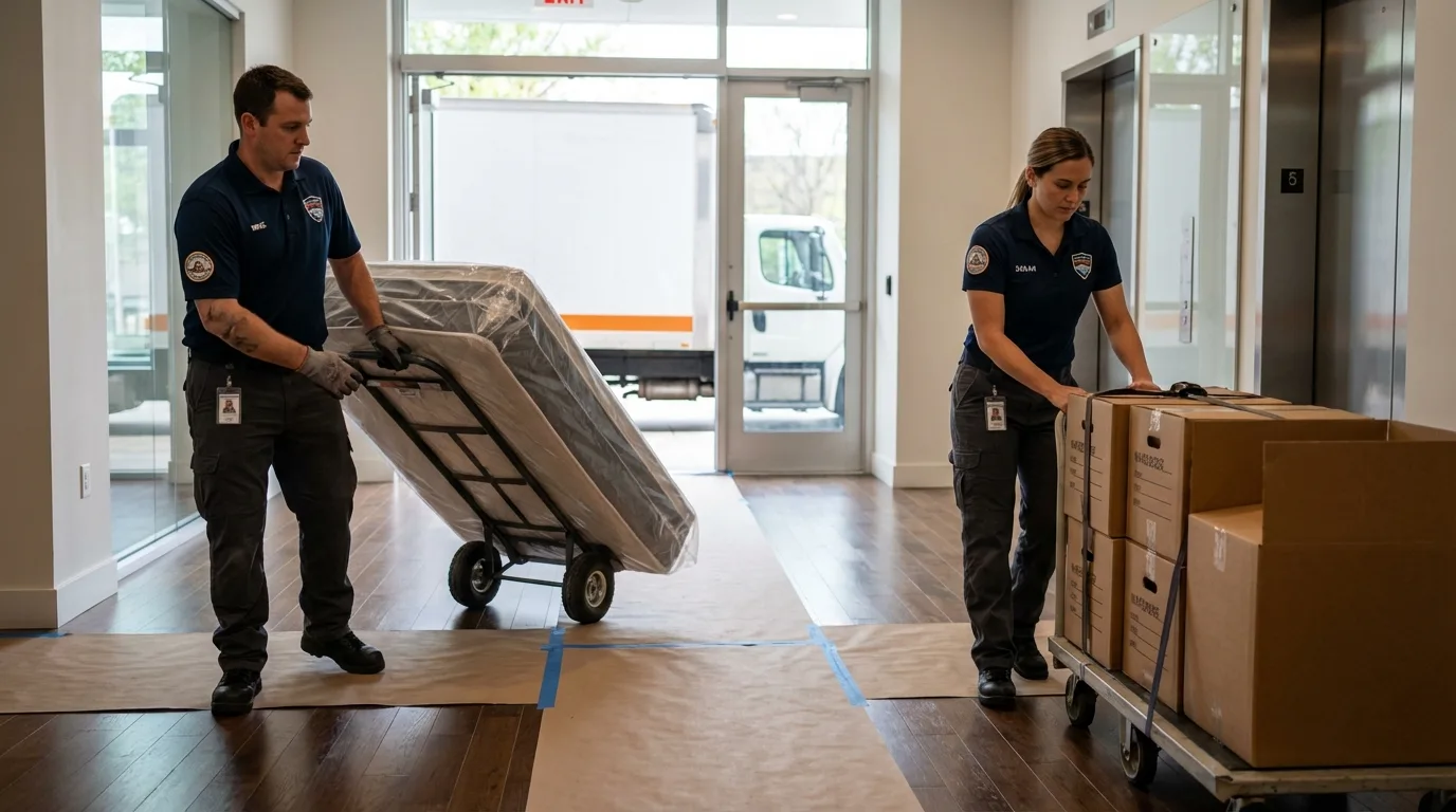 Professional apartment movers loading elevator in Annville, PA
